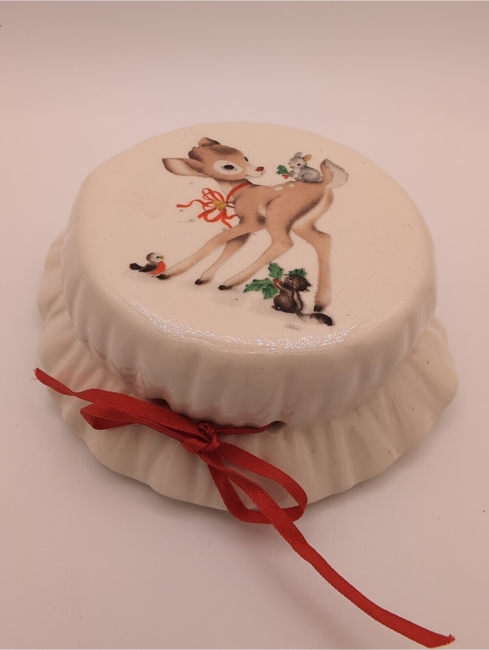 Vintage Ceramic Mason Canning Jar Christmas Fawn & Woodland Animals Jar Topper